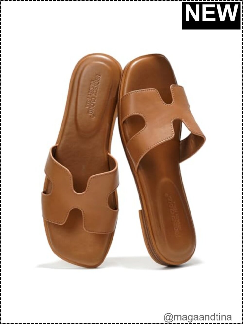Genuine Leather Women's Sandals Slip-On Memory Foam Non-Slip Summer Flats
